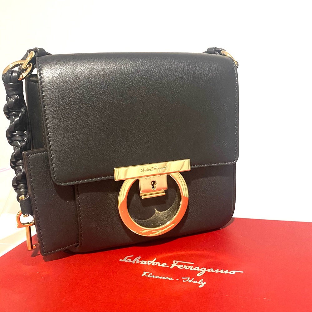 Salvatore Ferragamo Black Leather Crossbody Bag